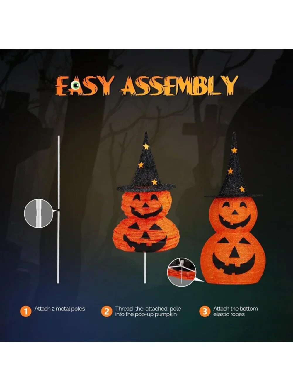 3FT Lighted Halloween Pumpkin Decorations - Collapsible Outdoor Decor, 2 Pack
